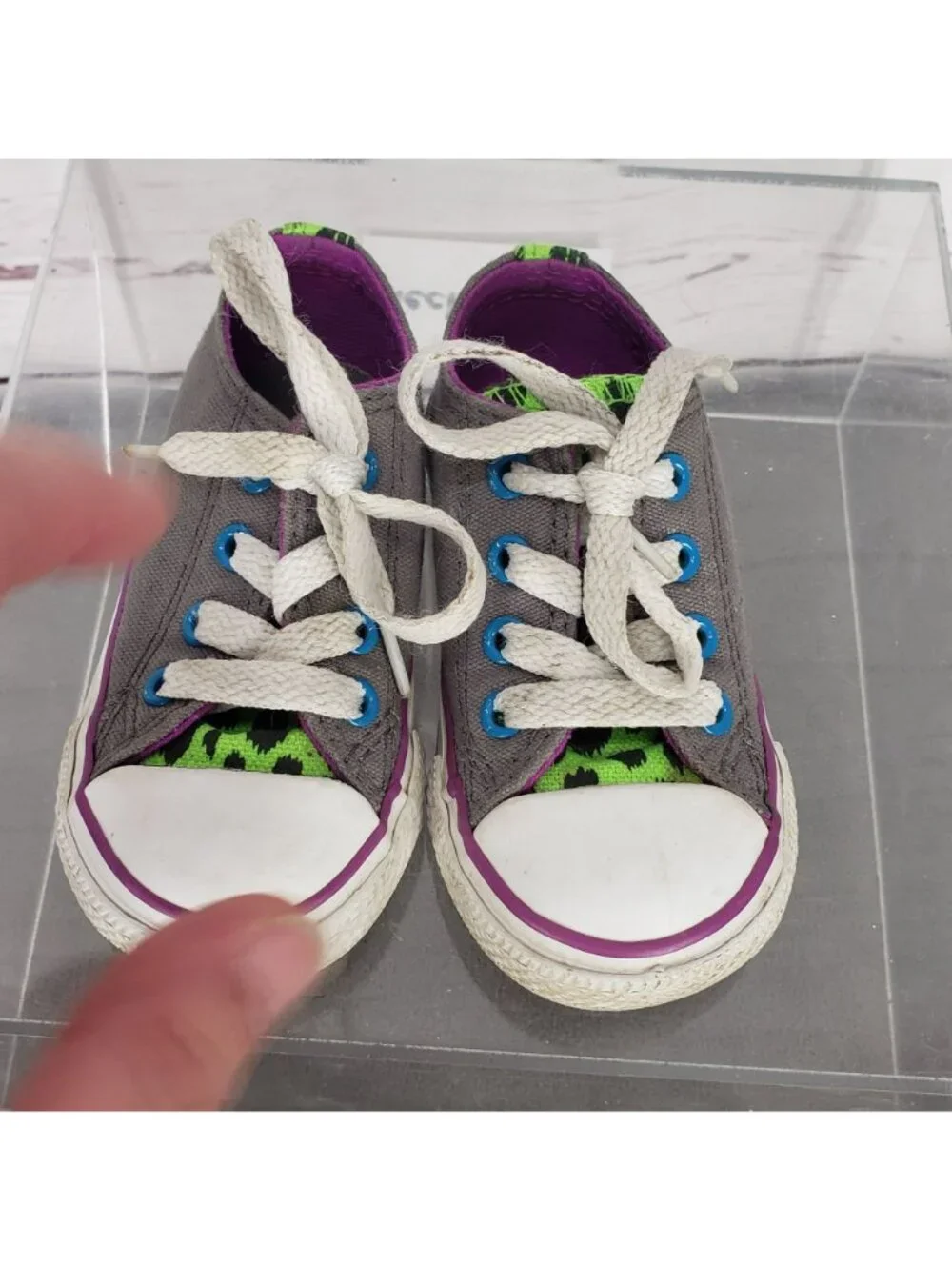 Converse All Star Toddler Shoes Gray Green Purple Canvas Size 5 Lace-Up Sneakers